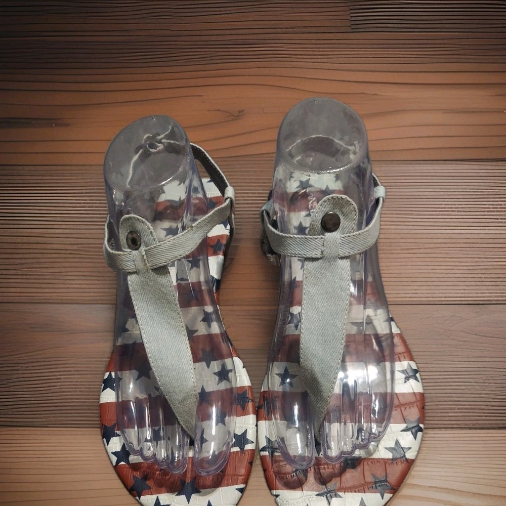 Lane Bryant Sandals T-Strap Stars Stripes Size 8W Red White Blue 4th Of July Y2K